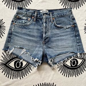 Agolde Parker distressed mid wash Jean shorts Rock Steady size 24